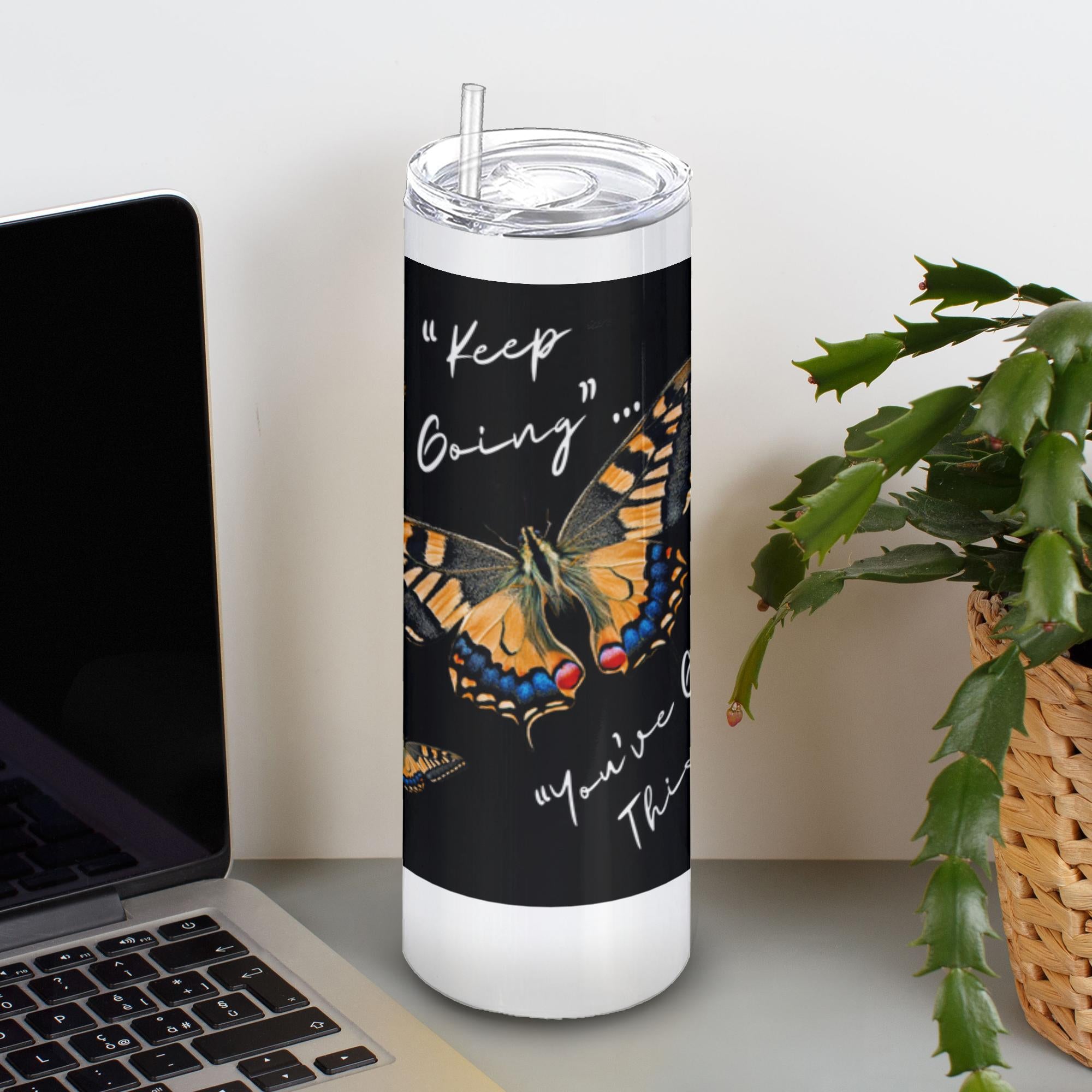 Inspirational-White Tumblers With Straw-Black Design