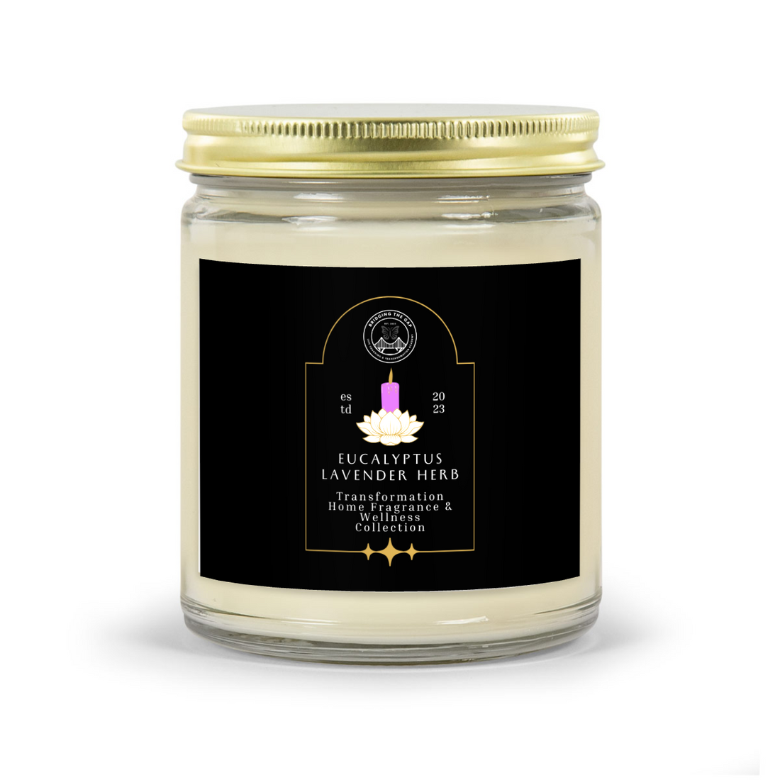 Eucalyptus Lavender Herb Scented Glass Candle with Gold Lid