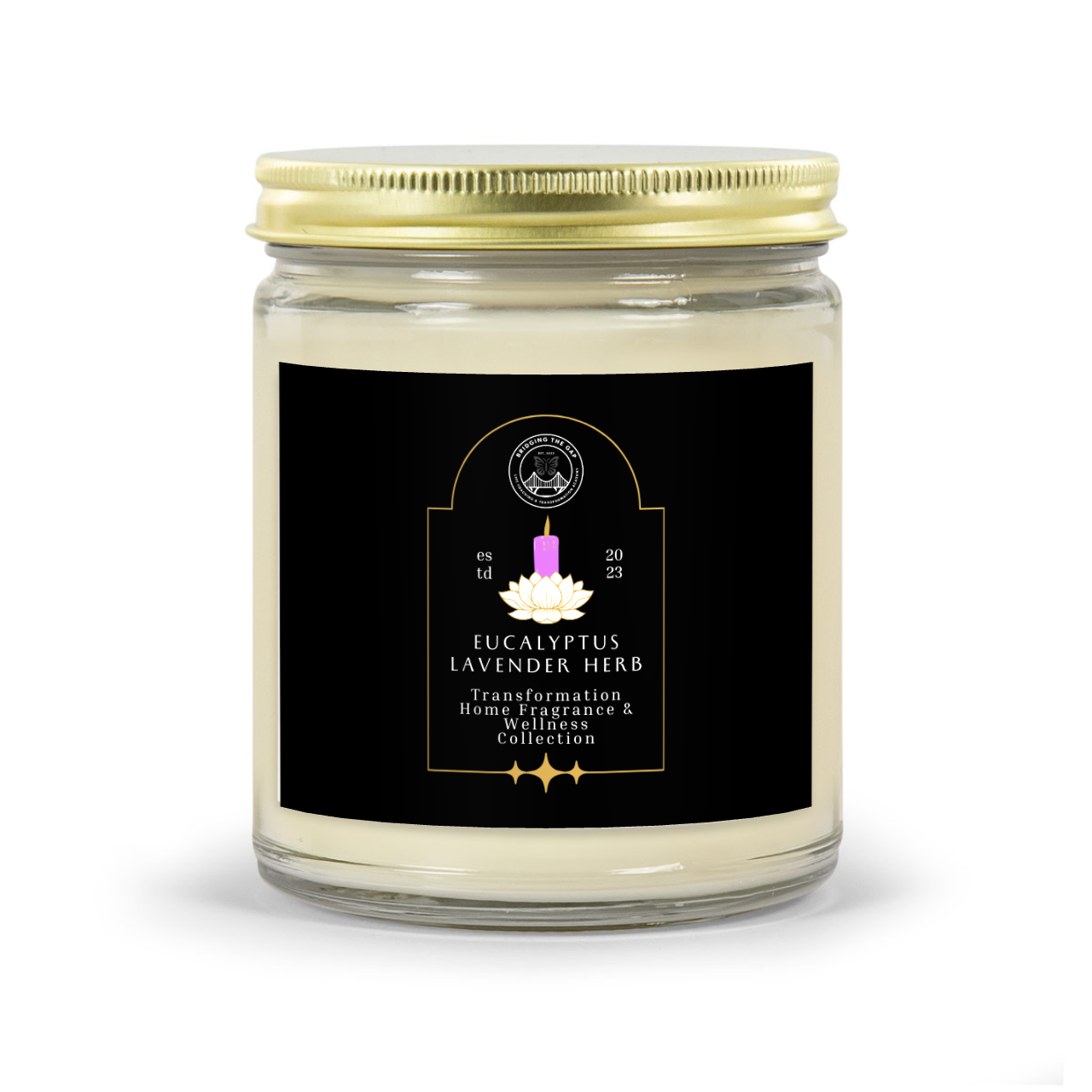 Eucalyptus Lavender Herb Scented Glass Candle with Gold Lid