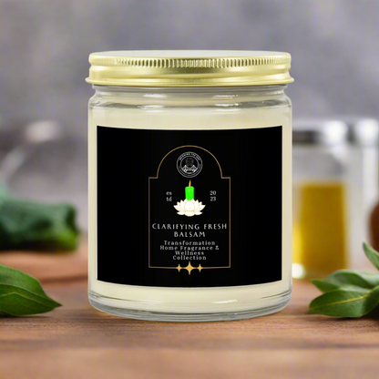 9oz Clear Jar Candle | Clarifying Fresh Balsam Candle with Gold Lid