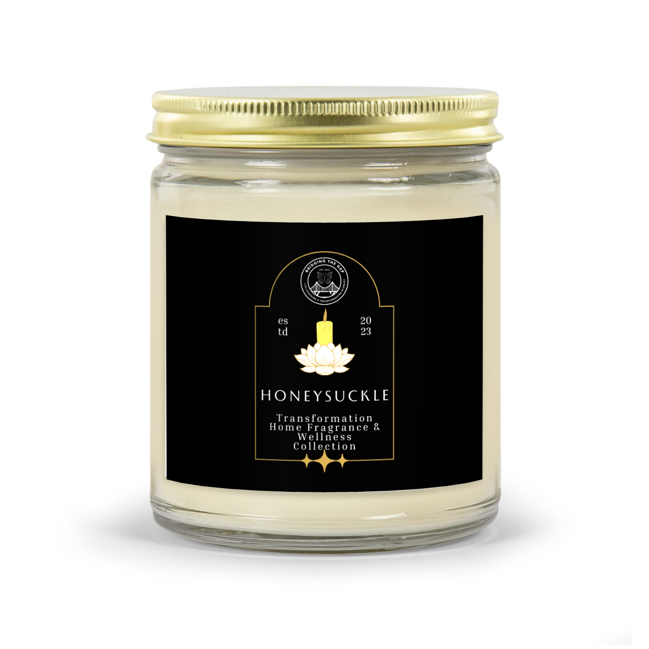 Honeysuckle Scented Glass Candle With Gold Lid