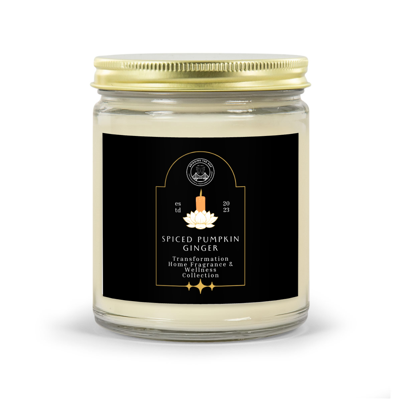 Spiced Pumpkin Ginger Glass Candle with Gold Lid