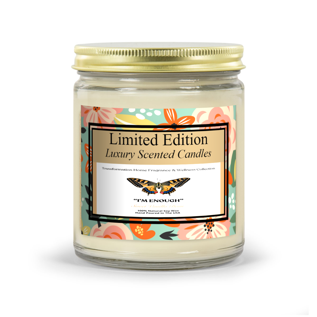 Sweet Vanilla Bean Scented Glass Candle-Gold Lid