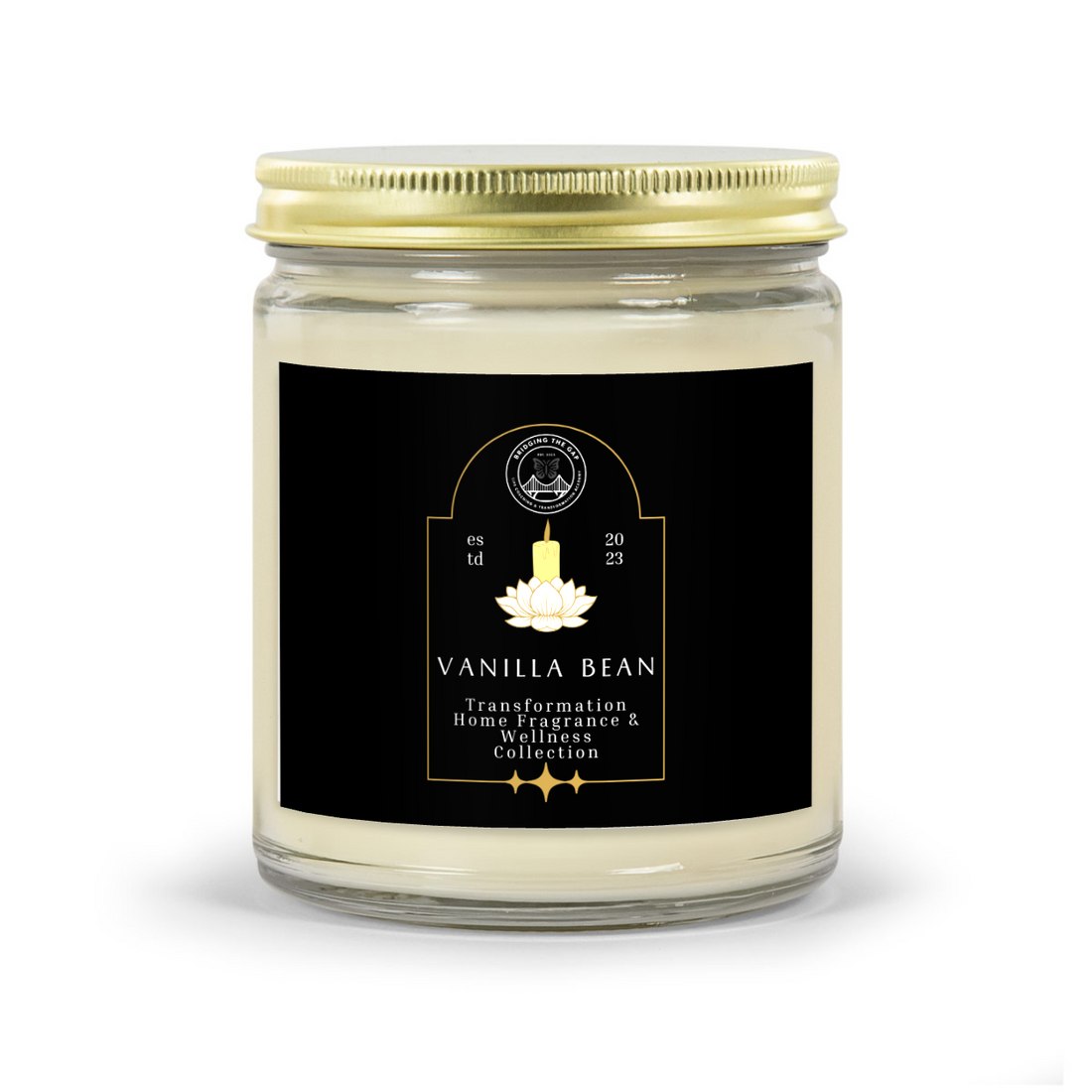 Sweet Vanilla Bean Scented Glass Candle-Gold Lid