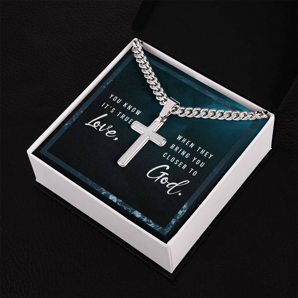 Personalized Steel Cross Necklace on Cuban Chain