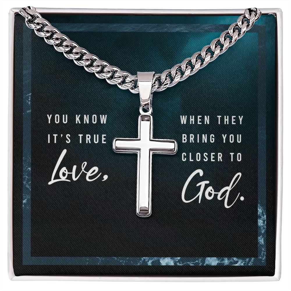 Personalized Steel Cross Necklace on Cuban Chain