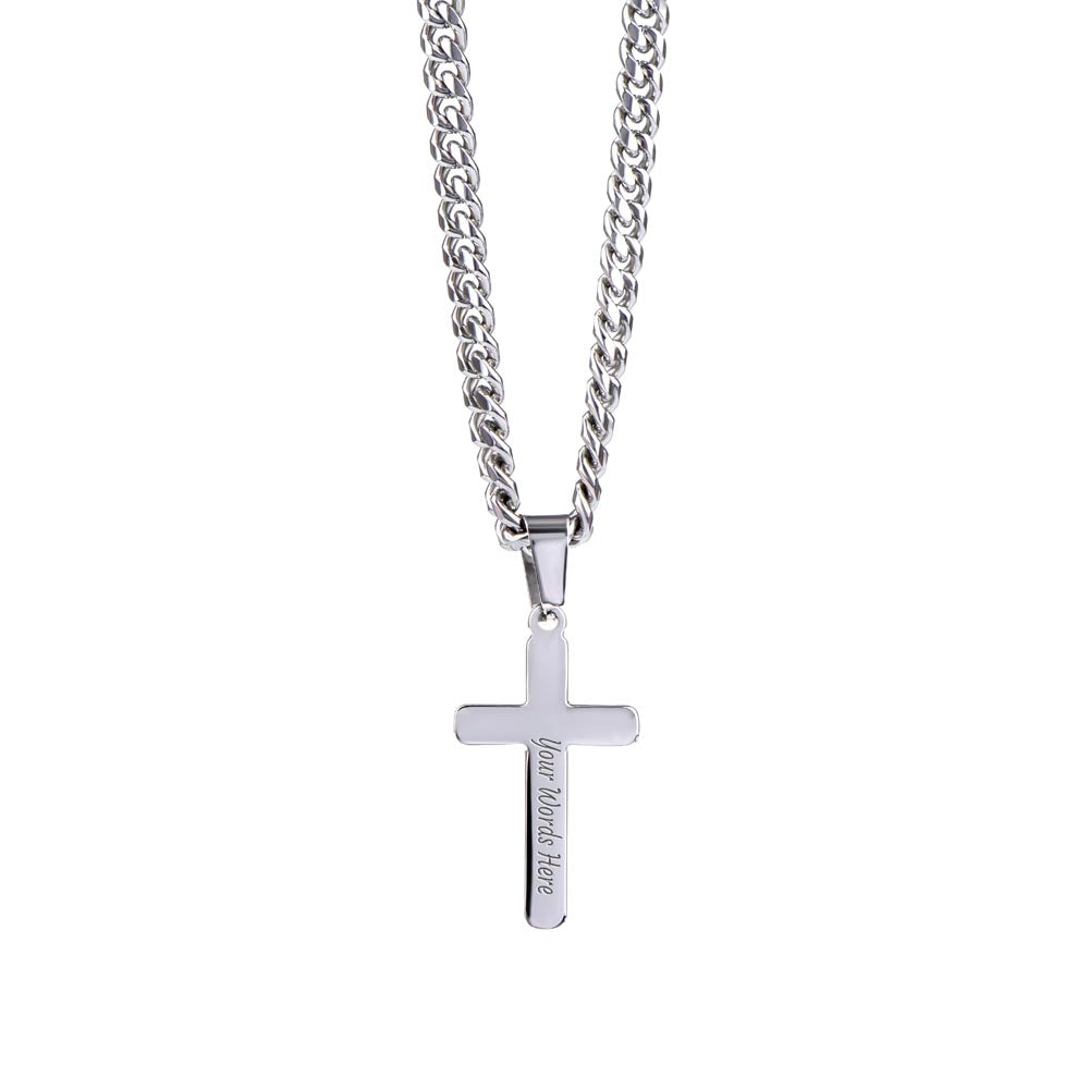 Personalized Steel Cross Necklace on Cuban Chain