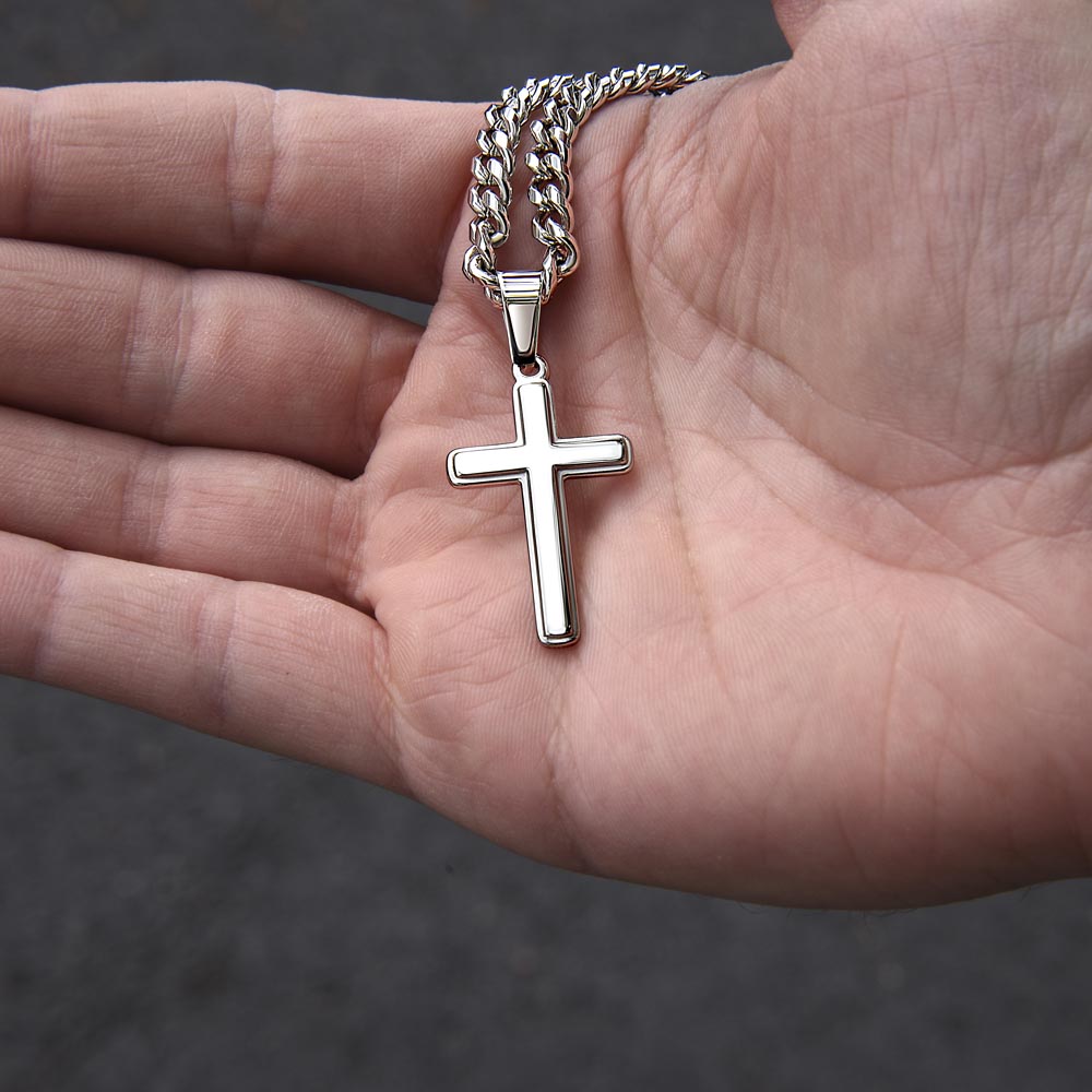 Personalized Steel Cross Necklace on Cuban Chain