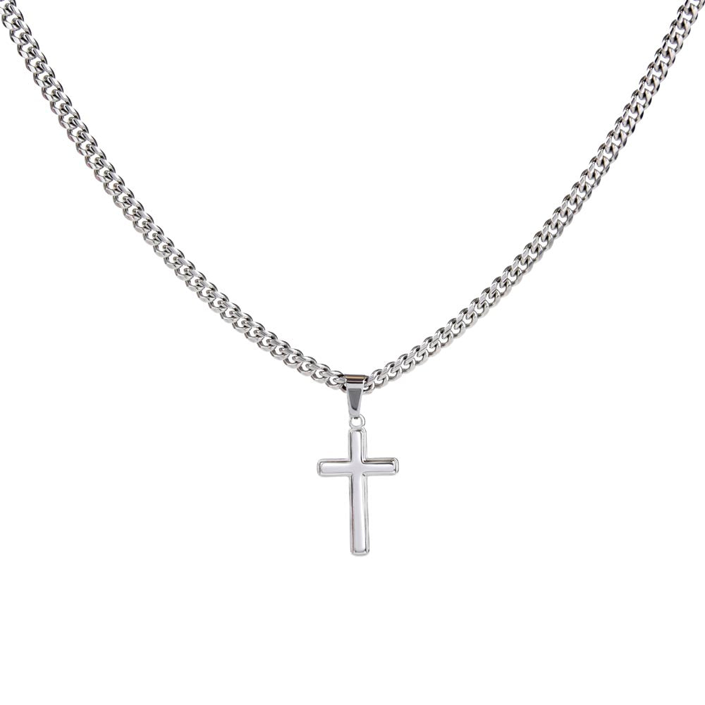 Personalized Steel Cross Necklace on Cuban Chain