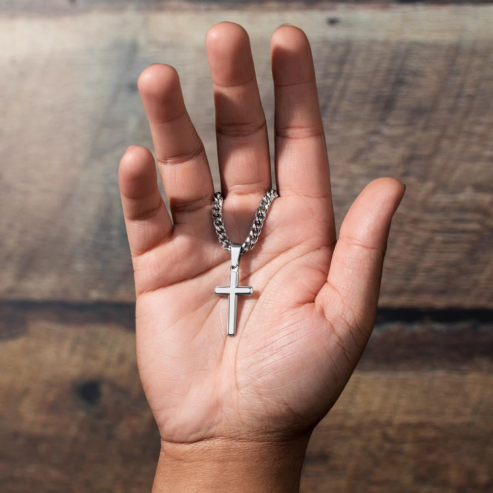 Personalized Steel Cross Necklace on Cuban Chain