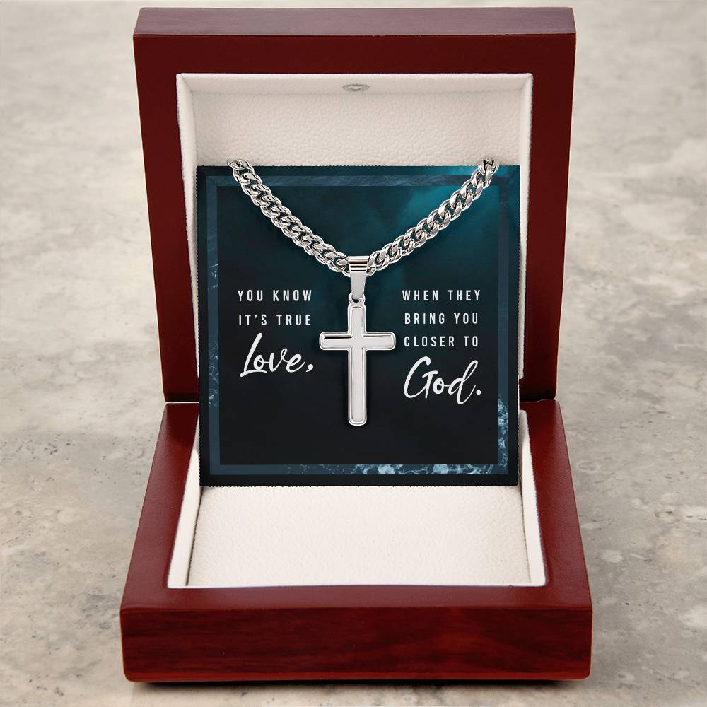 Personalized Steel Cross Necklace on Cuban Chain