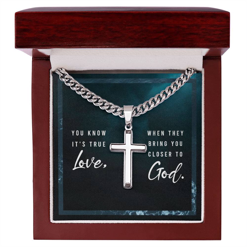 Personalized Steel Cross Necklace on Cuban Chain