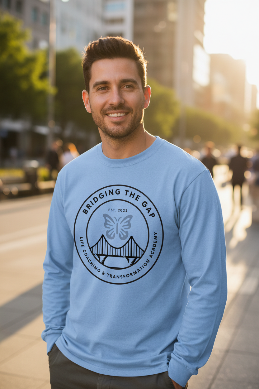 Man Wearing Light Blue Bridging The Gap Long Sleeve